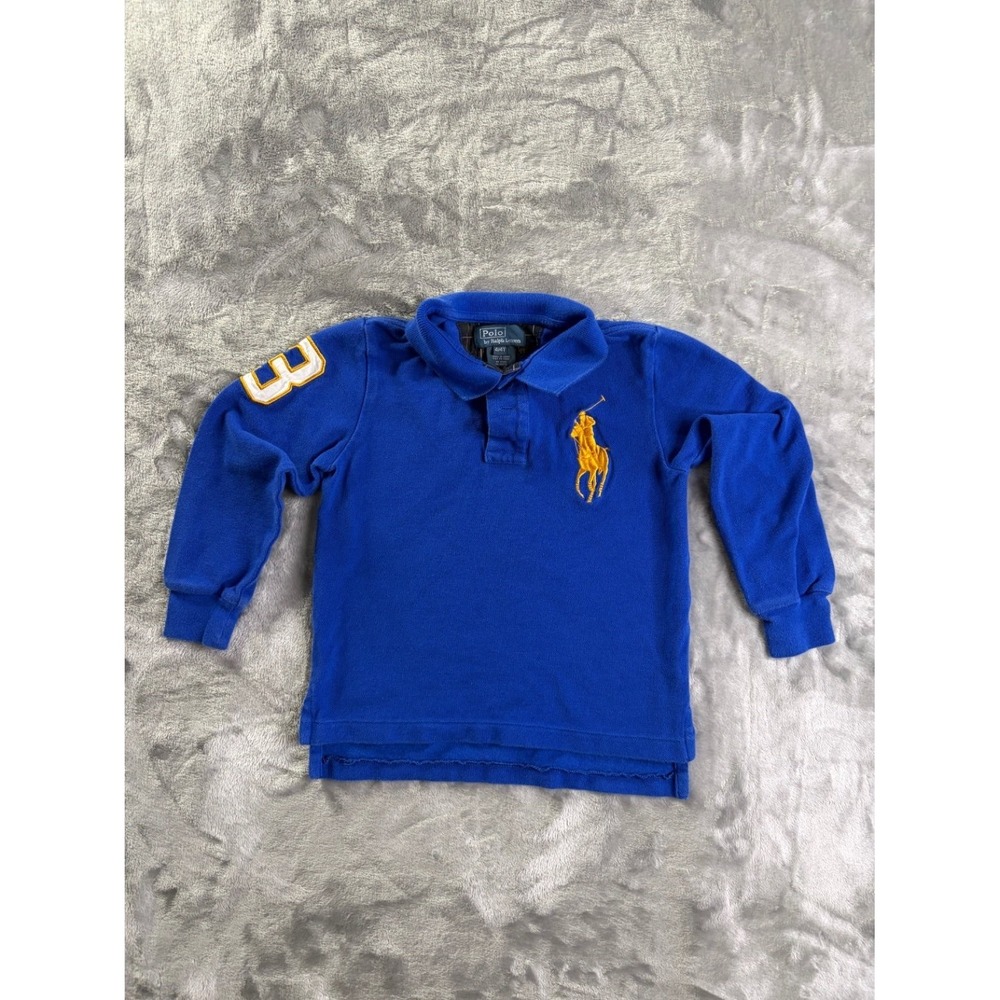 Polo Ralph Lauren Boys Big Pony Long Sleeve Shirt Blue Yellow Size 4 4T